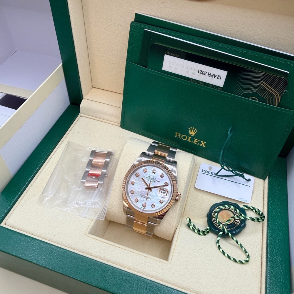 Rolex Two-Tone Rose Gold and Silver Watch with White Mother-of-Pearl Dial